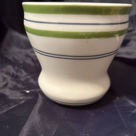 2007 Starbucks White Coffee Mug Green Band Blue Stripes Tea Cup 12oz - Picture 3 of 7
